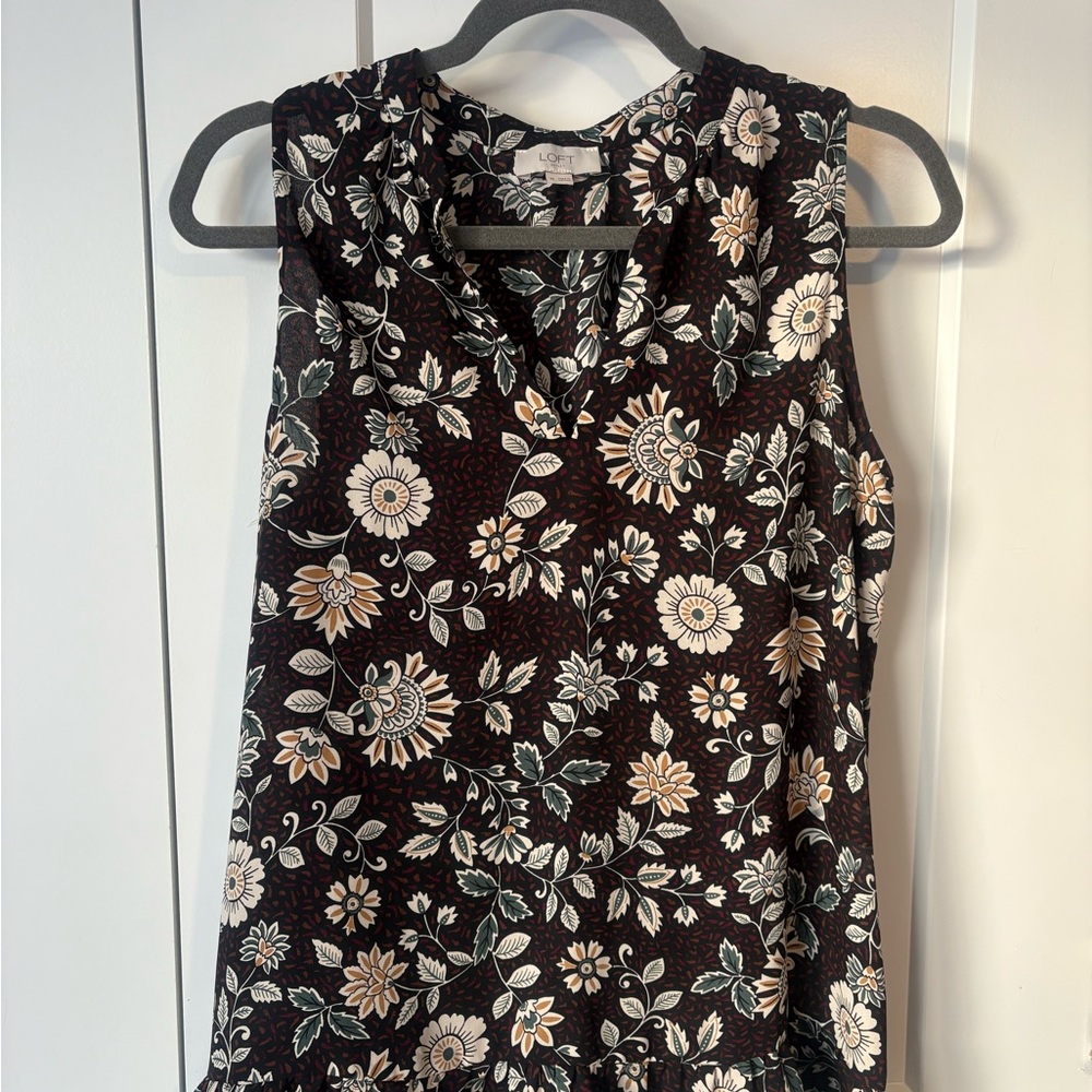 LOFT Black and Cream Floral Blouse